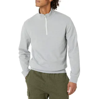 Amazon Essentials Leichtes Herren-Sweatshirt aus French Terry, Viertelreißverschluss, Stehkragen, Hellgrau meliert, Größe XL