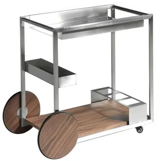 Angel Cerda Minibarwagen aus poliertem Edelstahl und Nussbaumfurnier , Braun , Holz , Echtholz,Nussbaum , Rechteckig,Rechteckig , 80x74x45 cm , Esszimmer, Servierwagen