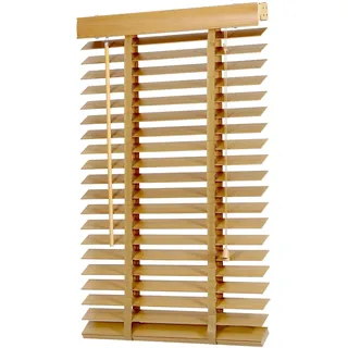 Sekey Jalousie Holzjalousie 50mm Holz jalousien Jalousette Echtholz Anpassbare Jalousie 120x160cm Naturholzfarbe