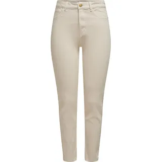 ONLY Straight Fit Jeans Raw High Waist Denim Hose Beige Einfarbig ONLEMILY Größe: 27W / 32L