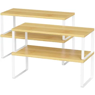 LIANTRAL Küchenschränke Organizer 4er Set, Küchenregal, Küchen Organizer, Gewürzregal, Metall und Holz, Erweiterbares, Stapelbares, Schrank Regaleinsatz, Breite 39,6 cm, Natur und Weiß