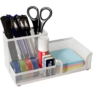 EasyPAG Metall Schreibtisch Organizer Stiftehalter Stiftköcher Utensilienschalen Büro Organisation Zubehör Ablage,Weiß