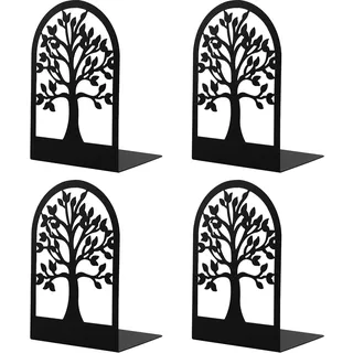 MSDADA Buchstützen, 2 Paar Metall CD Buchständer für Kinder, Glücksbaum Gestalten rutschfeste Bücherregal für Büro & Schule Home Decorative Muttertag Kindertag Geschenk(Schwarz)