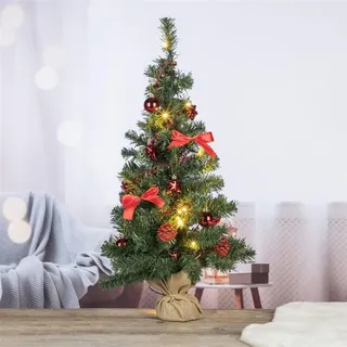 Bambelaa! Weihnachtsbaum Künstlich Mit Beleuchtung Geschmückt Tannenbaum Dekoriert Christbaum Beleuchtet LED 75cm Rot