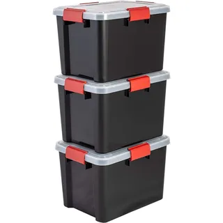 Iris Ohyama Luftdichte Kunststoff-Aufbewahrungsboxen mit Deckel, 20L, 3er-Set, Schwarz, Hermetischer wasserdichter Verschluss, Robuste Schnappverschlüsse, Stapelbar, Staubschutz, BPA-frei, AT-SD