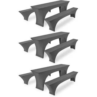 FXKS DREI 3er-Sets Elastische Biertischhussen, Hellgrau Biertisch und Bankabdeckung,50 cm Tischbreite, 220 x 50 x 70 cm Bierzeltabdeckung für Bankett-Partys im Freien Bierbank