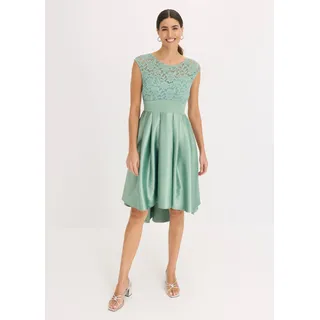 Vokuhila-Kleid BONPRIX, Damen, Gr. 40, N-Gr, grün (pastellgrün), Obermaterial: 100% Polyester. Futter: 100% Polyester. Spitze: 100% Polyester, festlich, ausgestellt, Kleider Vokuhila-Kleid, ausgestellte Passform, aus glänzendem Satin, mit Taillen-Einsatz