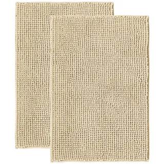 Decomira Badematte rutschfest | Als Badteppich Set kombinierbar | Badezimmer-Teppich Bad-Vorleger waschbar aus Chenille | Duschvorleger für Dusche, Badewannen, WC Deko | Beige - 50x80 cm (2stk)