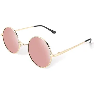 FEISEDY Retro Runde Polarisierte Sonnenbrille Vintage Damen Herren mit Federscharnier Metallrahmen B2528