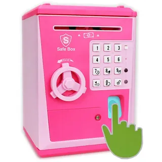 Fimleiy Kindertresor, schützt Geheimnisse mit einem Code, automatischer Noteneinzug, Spardose mit Fingerabdruckbestätigung, lustiges Geschenk für Kinder ab 6 Jahren. (Pink/Pink)