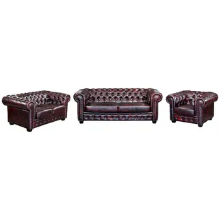 vente-unique Chesterfield Garnitur 3+2+1 - Büffelleder - Rotbraun - BRENTON