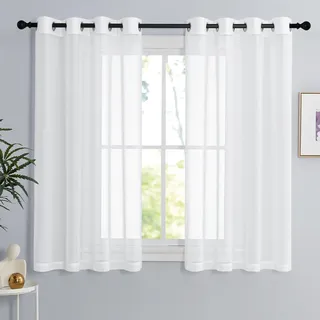 PONY DANCE Scheibengardinen 120 cm Lang Ösen Vorhang Weiß Transparent Bistrogardine Modern Voile Gardinen Wohnzimmer Fenster Vorhänge Kurz Durchsichtig, 2er Set H 120 x B 140 cm