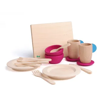 Erzi 10679 Geschirrset aus Holz, Kinderküche, Kaufladenartikel für Kinder, Rollenspiele