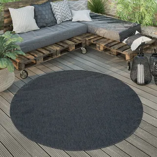 Outdoor Teppich rund wetterfest Garten & Terrasse flachgewebt Sisaloptik robust Grösse 160 cm Rund - Dunkelblau