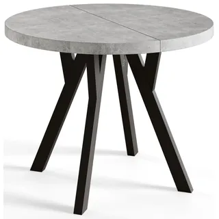 Esstisch Rund Ovo, Moderner Esstich Ausziehbar, Tisch mit Solide Beine, Stabile Konstruktion,, Durchmesser: 80cm-130 cm, At - Grau, Schwarz
