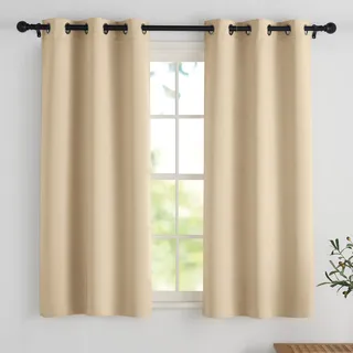 PONY DANCE Scheibengardinen Wohnzimmer Ösenschal 2er Set Verdunkelungsvorhang Kurz Fenstervorhänge für Küche Blickdichte Gardinen mit Ösen, H 114 x B 106 cm, Biscotti Beige