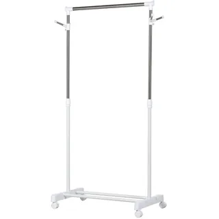 Homcom Kleiderständer Garderobenständer mit Kleiderstange, Haken, Regal, Weiß , Metall , 42x145x68.5 cm , Garderobe, Garderobenständer