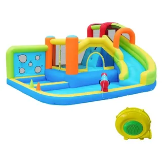 Wasserpark-Spielstruktur, lustige Wasserrutsche, Trampolin-Features, Blau