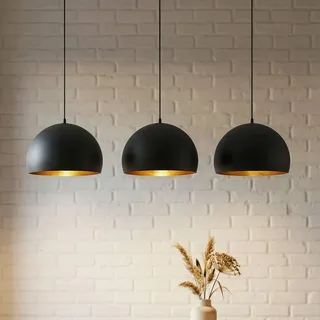 Lindby Esstisch Pendelleuchte schwarz gold Metall, Hängeleuchte Esszimmer 3x E27 ohne Leuchtmittel Hängelampe Wohnzimmer Pendellampe Esszimmerlampe