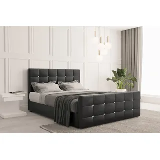 Kaiser Möbel Boxspringbett mit bettkasten und matratze 180 cm x 200 cm, Schlafzimmerbett ROMA Kunstleder Schwarz - Schwarz