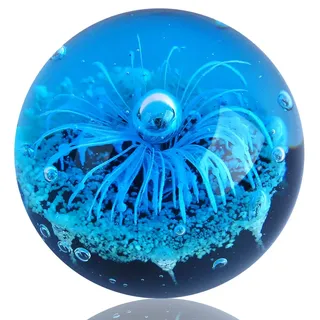 EUSTUMA Glas Blau Blume Kugel Figur, Briefbeschwerer Glaskugel, Meer Pflanze Ornament Für Fisch Tank Aquarium, Meer Pflanze Sammlung Für Geburtstagsgeschenk, Glas Briefbeschwerer