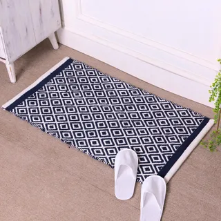 RAJRANG Cotton Diamond Area Teppich 53 x 86 cm - Kleid Blau Kleiner reversibler geometrischer Teppich für Schlafzimmer Eingang Küche Badezimmer Wohnkultur