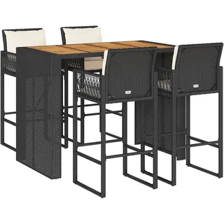vidaXL 5-tlg. Gartenbar-Set mit Kissen Schwarz Poly Rattan Akazie - Schwarz