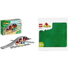 LEGO DUPLO Eisenbahnbrücke und Schienen-Set & DUPLO Bauplatte in Grün, Grundplatte für DUPLO Sets, Konstruktionsspielzeug für Kleinkinder 10980