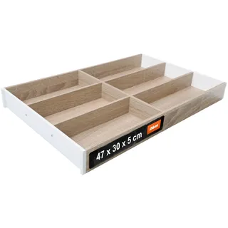 Blum AMBIA-LINE Besteckkasten | Premium Schubladen-Organizer für moderne Küchen & Schränke | schützt, sortiert & ordnet Besteck übersichtlich | mit Antirutschfüßen | 47 × 30 × 5 cm | Bardolino Eiche