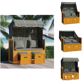 vidaXL Strandkorb mit Kissen Poly Rattan & Massivholz Schwarz & Grau - Sonnenliegen - Schwarz