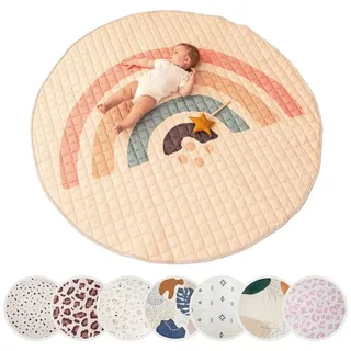 Hakuna Matte Gesteppte Krabbeldecke Baby 150cm, Regenbogen – extra Dicke 1,5cm weiche Baby Krabbelmatte – Baby Spielmatte mit Rutschfester Unterseite zum Krabbeln, Laufgitter – maschinenwaschbare Baby Spieldecke