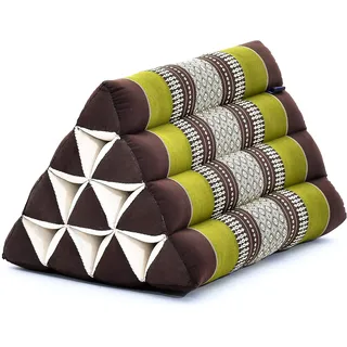 Leewadee Thai Dreieckskissen - Bequemes Rückenstütze Lesekissen Fernsehkissen - Ökologisches Naturprodukt Mit Kapok-Füllung, 50 x 33 x 33 cm, Braun Grün