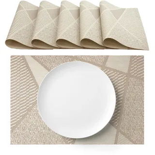 AGYO Set mit 6 amerikanischen Tischsets, 30 x 45 cm, aus PVC, waschbar, rutschfest, beige, Elegante Tischsets für Frühstück, Mittagessen, Abendessen, für Tisch Küche oder Wohnzimmer – Modell 2