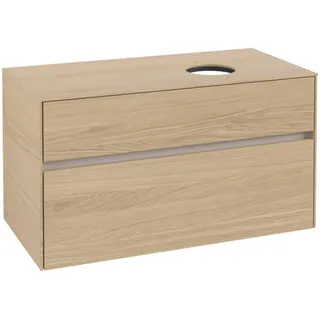 Villeroy & Boch Collaro Waschbeckenunterschrank, wandhängend, 2 Auszüge, Waschbecken rechts, 1000x548x500mm, C04000VJ, Farbe: Front/Korpus: Nordic Oak, Griff: Cashmere Grey