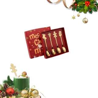 Kleinigkeiten für Adventskalender, panemy Edelstahl Weihnachtslöffel, Wichtelgeschenke Weihnachten, Geschirr Weihnachten, Geschenk Kaffeel Kuchenlöffel Tee Löffel, Marmeladenlöffel (4, Gold)