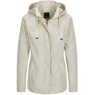 Kurzjacke GOLDNER "Outdoor-Jacke mit Kapuze", Damen, Gr. 44, beige (stein), Obermaterial: 100% Polyester PES., gerade, Jacken Kurzjacke, Ziersteppungen an Schulter und verdeckter Leiste
