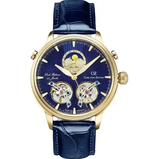 Carl von Zeyten CVZ0060GBL Durbach Automatik gold blau Leder Herren Uhr NEU - Blau