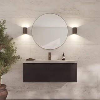 Loevschall Refine Spiegel rund | Wandspiegel Braun mit Rahmen | 80 cm | Dekorative Spiegel für Bad, Wohnzimmer, Schlafzimmer & Flur | Minimalistisch & Stilvoll Spiegel aus gebürstetem Messing