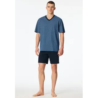 Shorty SCHIESSER "Comfort Nightwear", Damen, Gr. 56, 800, blau, Single Jersey, Obermaterial: 100% Baumwolle, Basic kurz, V-Ausschnitt, Homewear-Sets Shorty, mit klassischem Karo-Muster, V-Ausschnitt und aufgesetzter Brusttasche