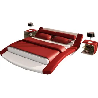 Design Leder Bett Hotel Gestell Luxus Schlaf Zimmer Doppel Betten Ehe Modernes - Rot