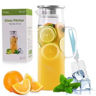 Yirilan Karaffe,1 Liter 35 Unzen Glaskaraffe,Wasserkaraffe,Wasserkrug,Karaffe Glas mit Deckel,Glaskrug,Wasserkaraffe mit Deckel