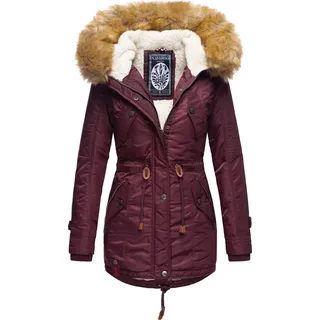 Navahoo La Viva Eleganter Damen Winter Parka mit Kapuze und Kunstpelzbesatz Wintermantel Vegan Wine Gr. 34 - XS - bordeaux