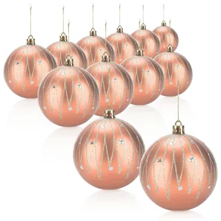 com-four® 12x Weihnachtskugeln, Christbaumkugeln bruchsicher aus Kunststoff für Weihnachten, Baumschmuck für den Christbaum mit Anhänger