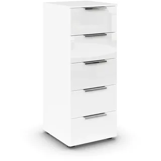 B0CWMHFPH7 Rauch Möbel Flipp, Kommode für Schlafzimmer, Kinderzimmer, Wohnzimmer, Jugendzimmer, Flur, Garderobe, 5 Schubladen, mit Softclose Funktion, Farbe Glas Weiß, Breite 40 cm