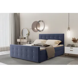 Kaiser Möbel Boxspringbett 100x200 mit bettkasten und matratze+topper, Schlafzimmerbett AMOR Blaumarine - Blau