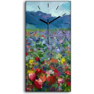 Küche Wohnzimmer Wand Leinwand Uhr 30x60 Malen Wiesen Blumen Bunte Natur - schwarze Hände