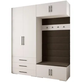 Abiks Möbel Garderoben-Set 236,7/200/47 , Weiß, Braun, Schwarz , Holz , Nachbildung , 8 Fächer , 200x236.7x47 cm , Garderobe, Garderoben-Sets & Garderoben-Serien, Garderoben-Sets