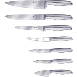 alpina Messerset 7-teilig - Kochmesser, Tranchiermesser, Käsemesser, Stanleymesser, Schälmesser, Weichkäsemesser - Edelstahl - Silber