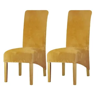 Samt Stuhlhussen 2er Set, Abnehmbar Waschbar, Stretch für Esszimmerstühle, Senf