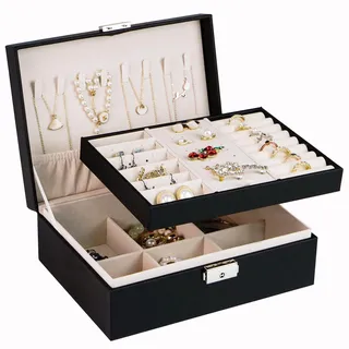 ADEL DREAM Schmuckkästchen Damen Mädchen Schmuckaufbewahrung Reise rechteckig klein Schmuckbox Schmuckkasten für Ringe Ohringe Halskette Mehrere Farben schwarze